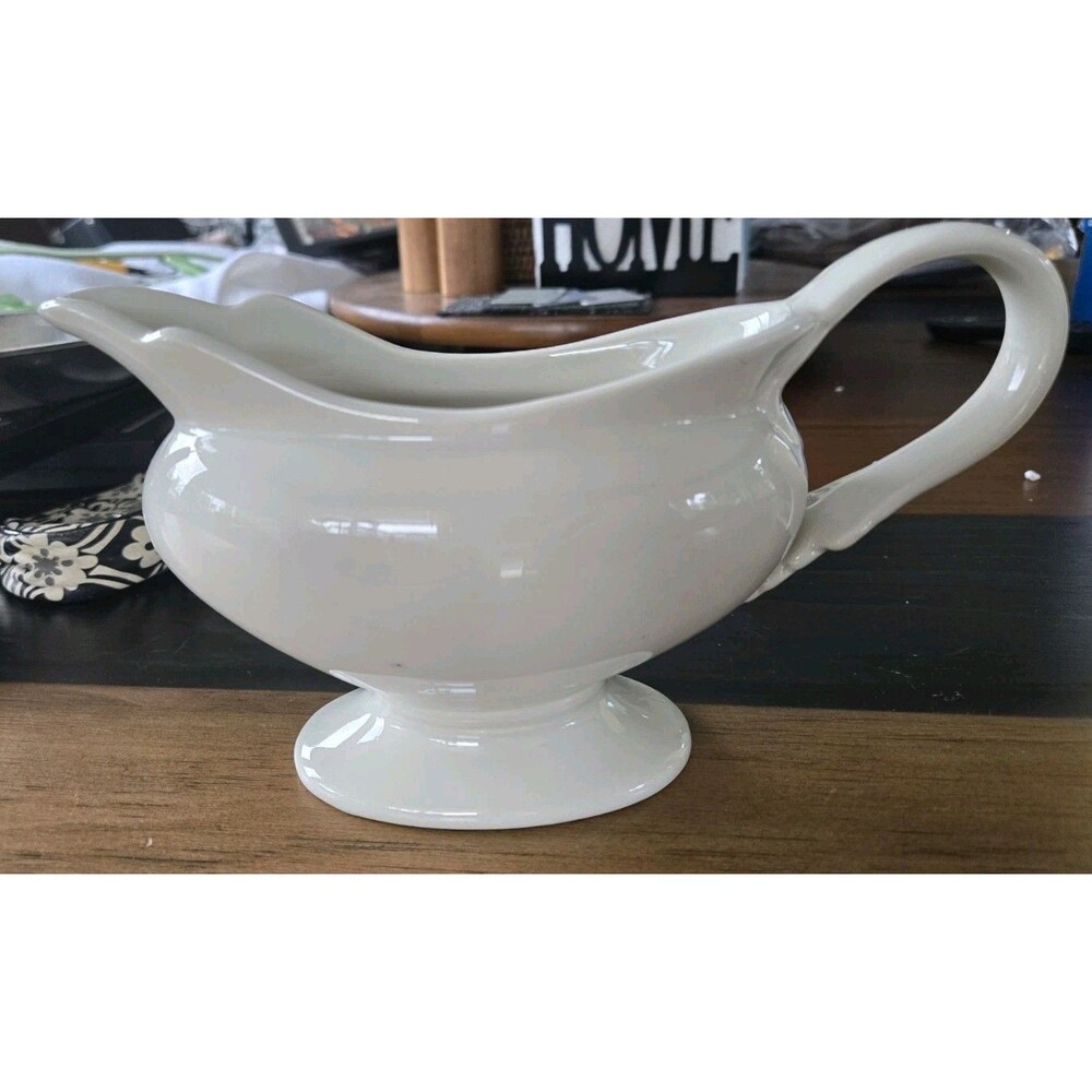 Pottery Barn classic white footed gravy boat signature everyday dining